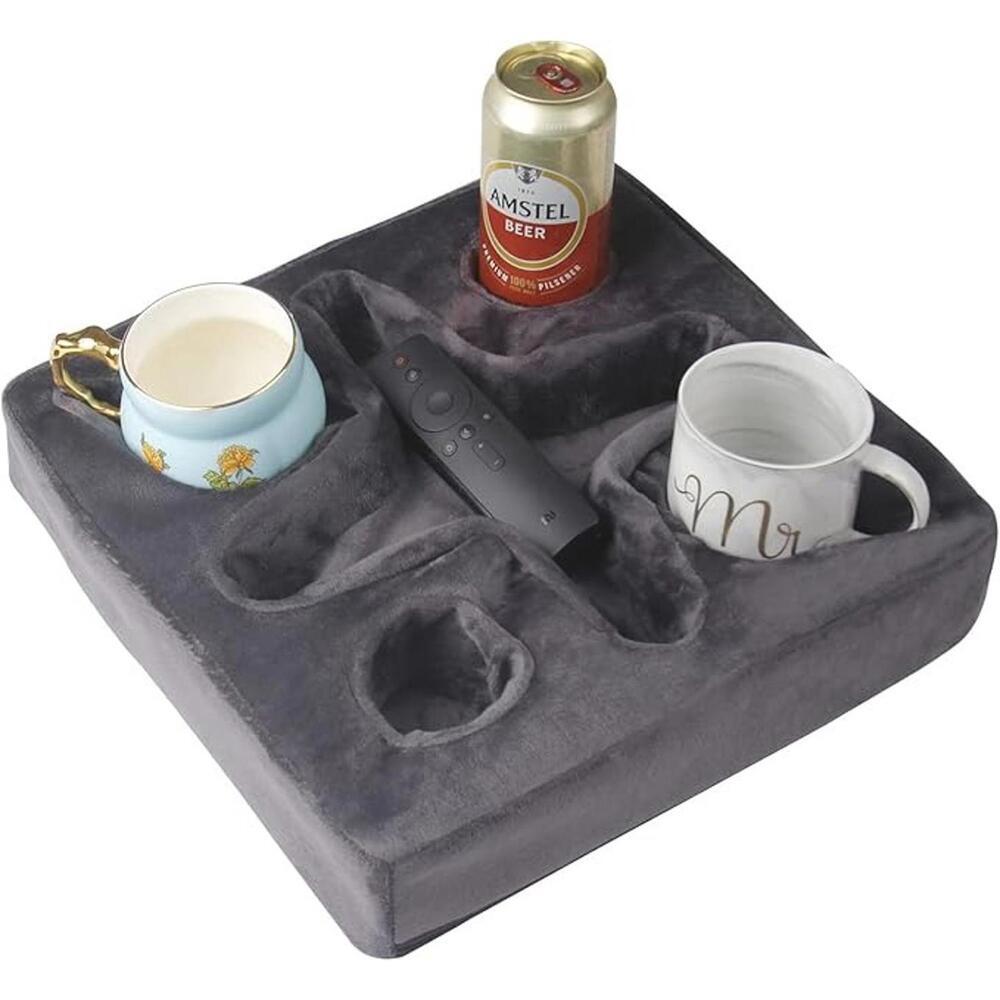 Couch and Bed Cup Holder Pillow, Sofa Refreshment Tray for Drinks/Remote Control